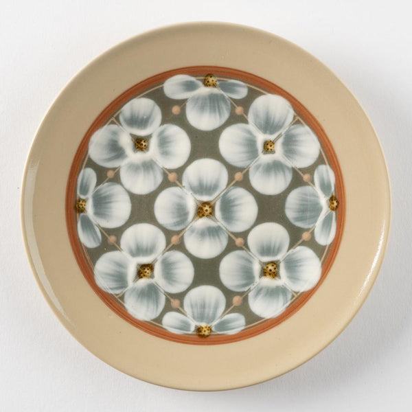 陶器製 火鉢 花模様 ベージュ やぶっ 青 緑 約44×32cm