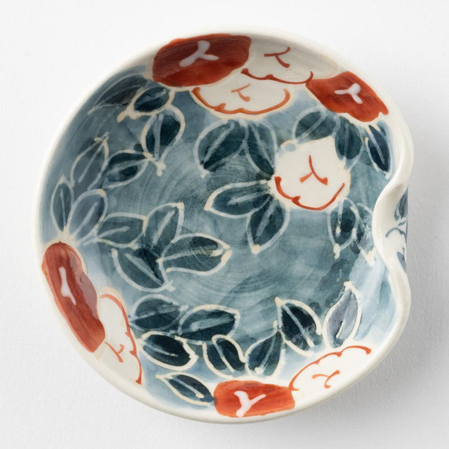 作家　大場紀穂子　椿柄豆皿兼箸置き-I00361-作家　大場紀穂子